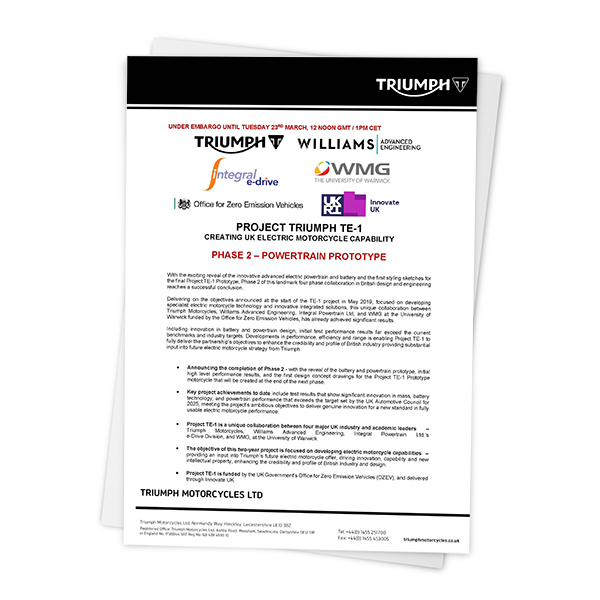 Triumph Project TE1 Phase 2 Partner Press Release Integral e-Drive